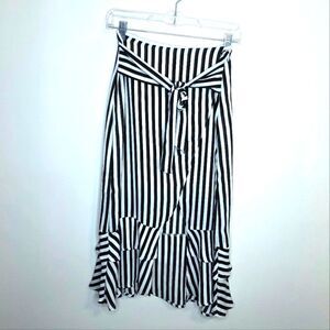 Who What Wear Black & White Striped Ruffle Tie Front Chiffon Midi Skirt Size 2